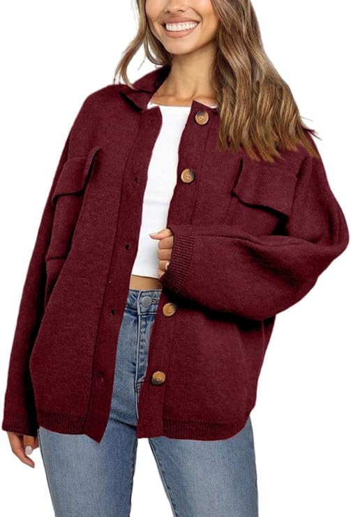 SUPRELOOK Woman's Long Sleeve Button Down Knitted Sweater Jacket Turn Down Collar Cardigan Coat w... | Amazon (US)