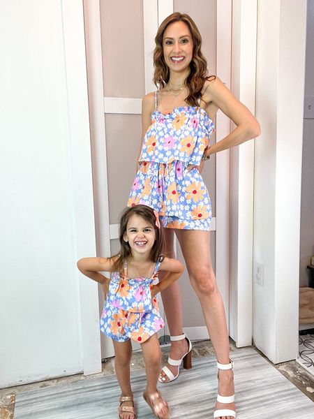 Mommy and me try on is live in IG stories today! This floral romper is sooooo cute and comfy! Looks like a dress but it’s shorts so we love! It’s also flowy enough to not need a bra 🙌 straps are adjustable on both mama and mini. I’m wearing an XS here but I switched it out for a small for length. It was short on me! Charli is wearing a 2T. I always size down in pink lily for both her and I but this romper was the one one that didn’t for me! Here fit good :). This is such a cute look for a dressy/casual day event! Also a good option if you don’t like the traditional red, white, and blue for holidays like July 4th and Labor Day coming up!

#LTKkids #LTKunder50 #LTKfamily