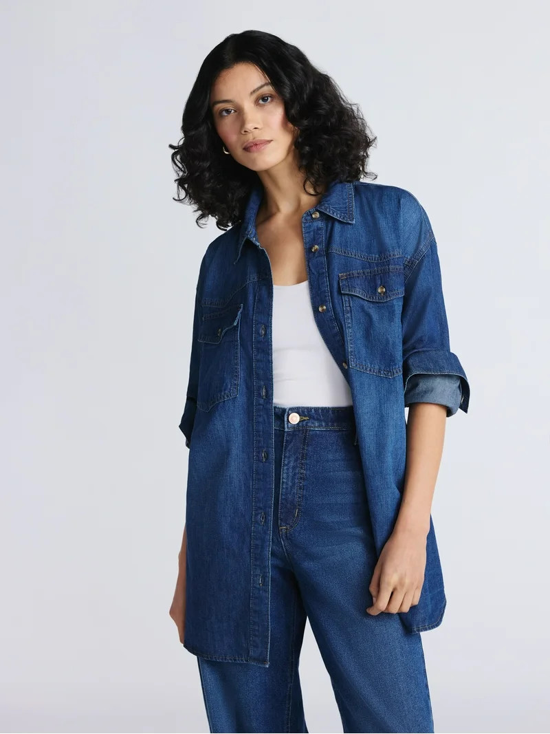 Sofia by Sofia Vergara Women's Oversized Boyfriend Shirt with Long Sleeves, Sizes XS-XXXL - Walma... | Walmart (US)