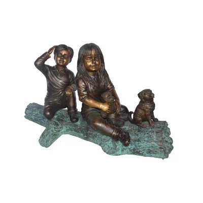 Young Children And Dog On A Log Bronze Statue - Size: 40"L X 16"W X 24"H. | Wayfair North America