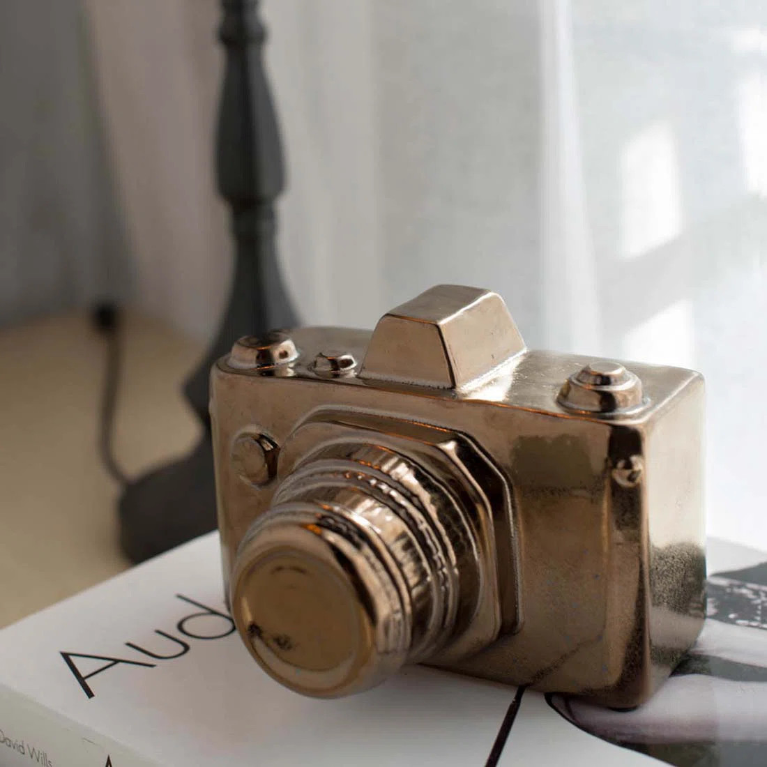 Small Ceramic Camera Sculpture with Glossy Gold Finish, Decorative Photography Accent for Tableto... | Wayfair North America