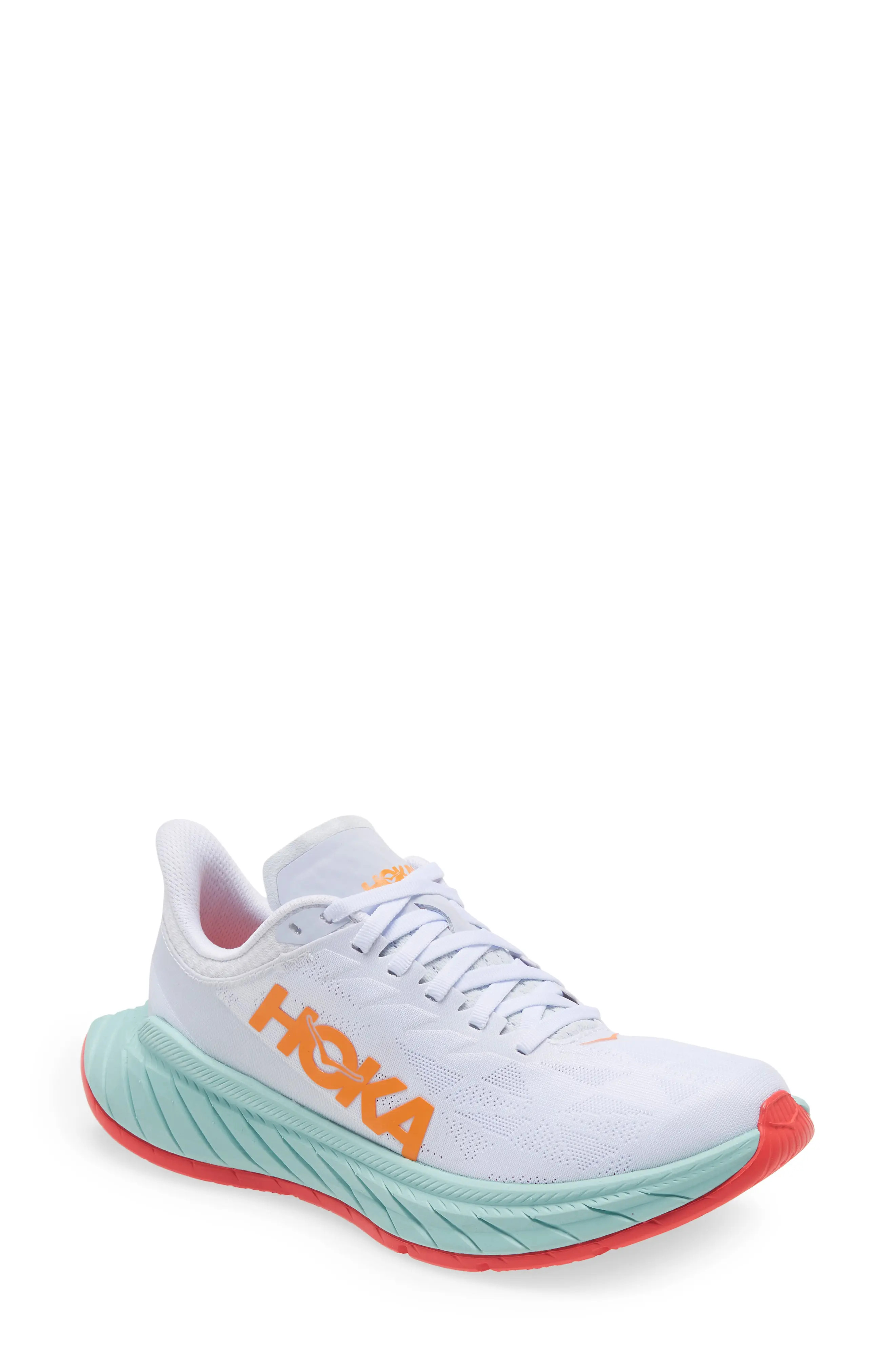 HOKA ONE ONE Carbon X 2 Sneaker, Size 8.5 in White Blazing Orange at Nordstrom | Nordstrom