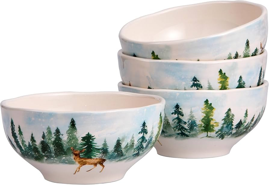 Bico Enchanted Deer Dreamscape Ceramic Cereal Bowls Set of 4, 24oz, for Pasta, Salad, Cereal, Sou... | Amazon (US)