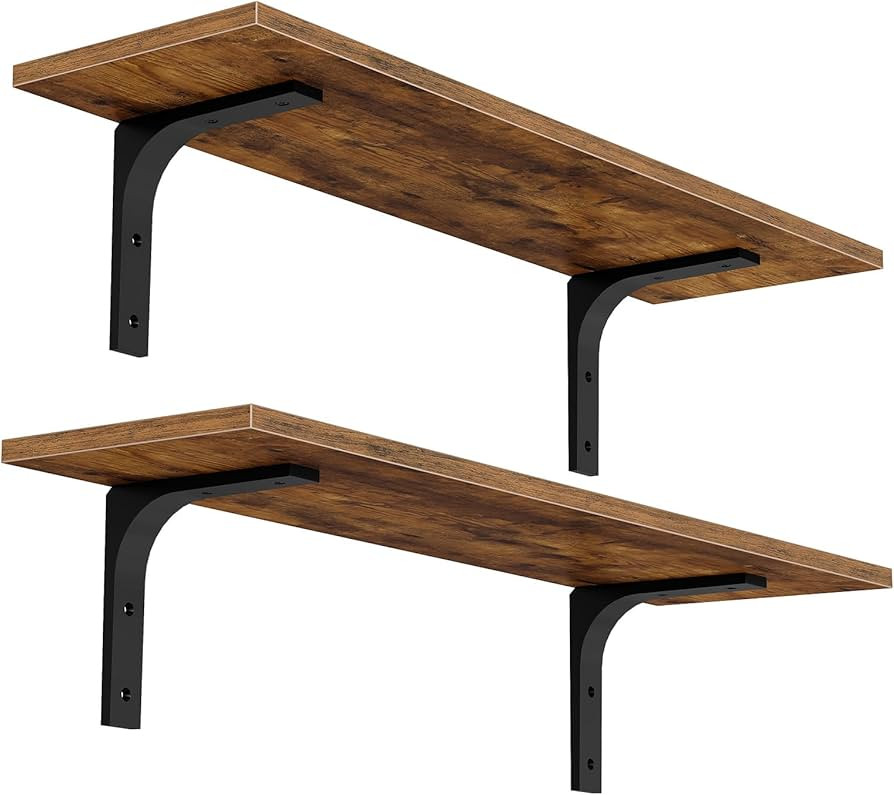 HOOBRO Floating Wall Shelves, 15.4 Inch Floating Shelves Set of 2, Wall Mounted Shelf Storage She... | Amazon (US)