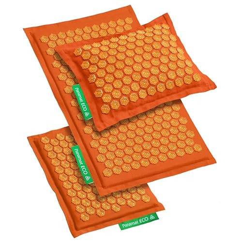 Pranamat Acupressure Large & Small Mat with Pillow Set | Better Sleep, Happy Back, Deep Relief & Relaxation | Handmade in Europe | Sustainable & Natural Materials | Orange-Orange | Amazon (US)