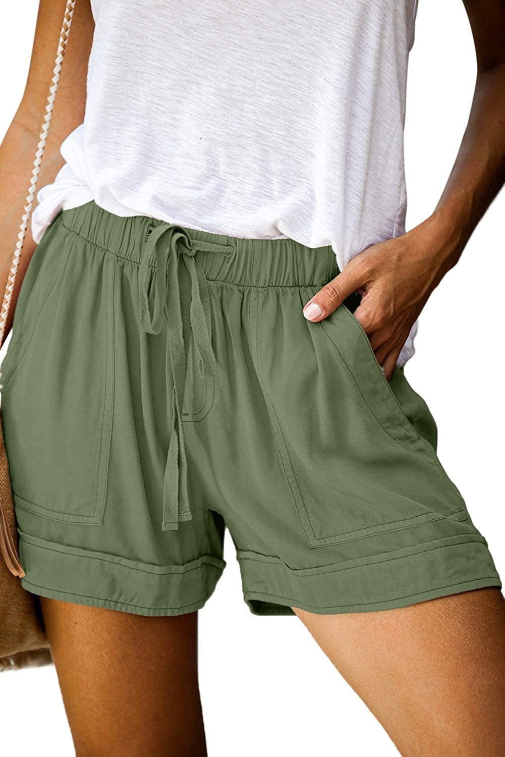 QACOHU 2023 Womens Summer Shorts Casual Comfy Drawstring Elastic Waist Shorts with Pockets Beach ... | Amazon (US)