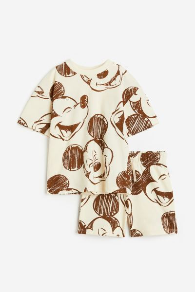 2-piece Printed Set - Cream/Mickey Mouse - Kids | H&M US | H&M (US + CA)