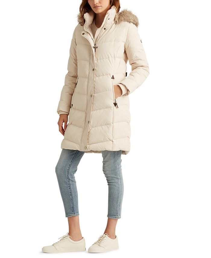 Women's Faux-Fur-Trim Hooded Down Puffer Coat, Created for Macy's | Macys (US)