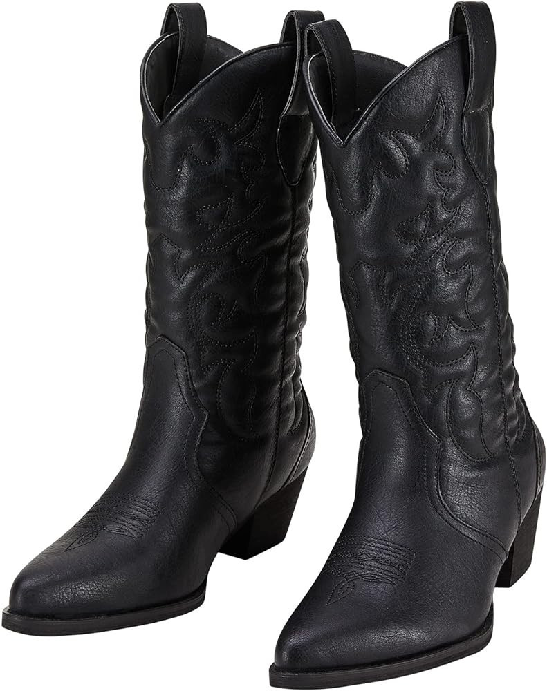 Rollda Women's Western Cowboy Boots Pointed Toe Mid-Calf Cowgirl Boots Ladies Embroidered Fashion... | Amazon (US)