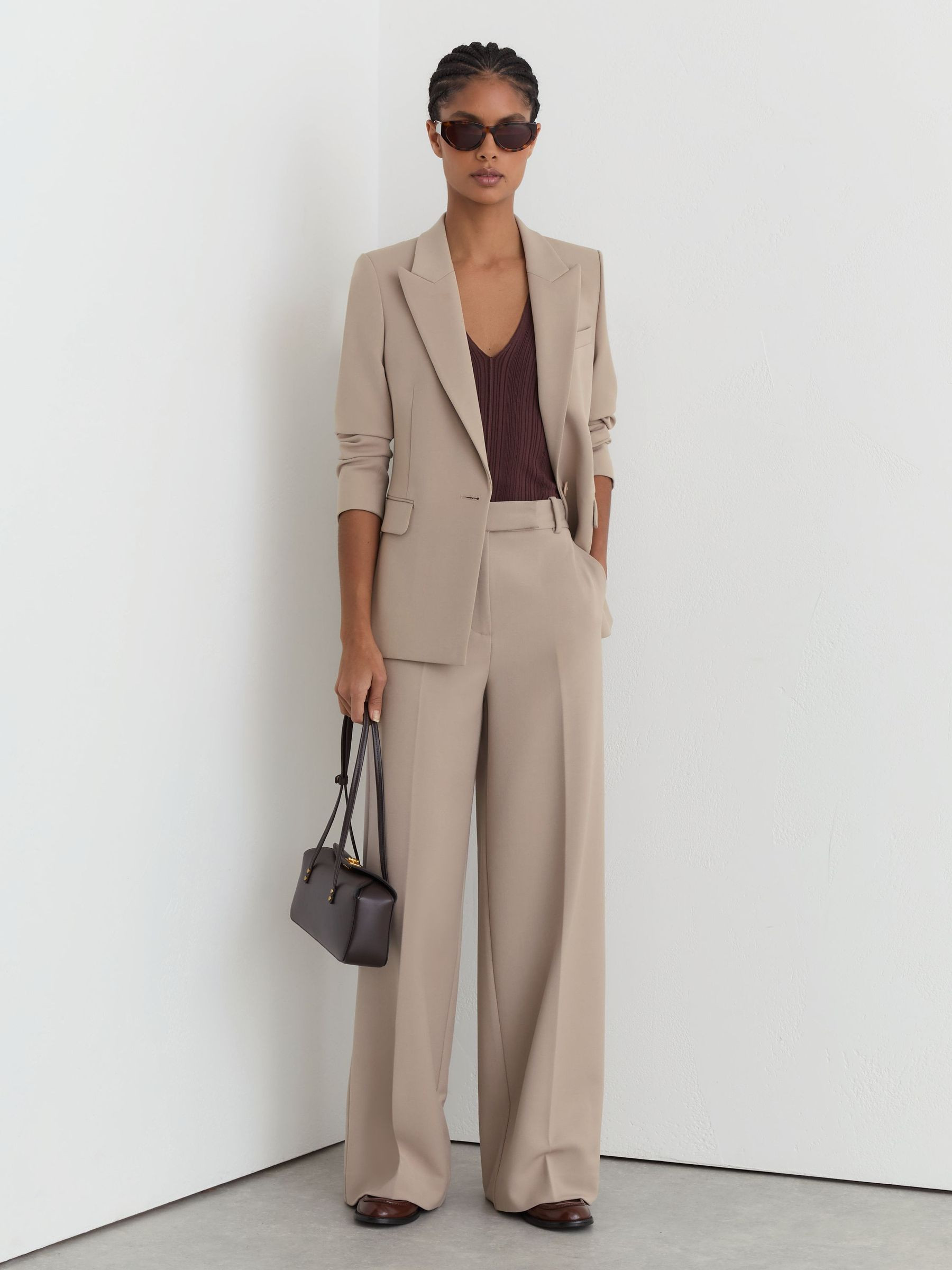 Reiss Wide-Leg Suit Trousers in Stone Neutral - REISS | Reiss UK