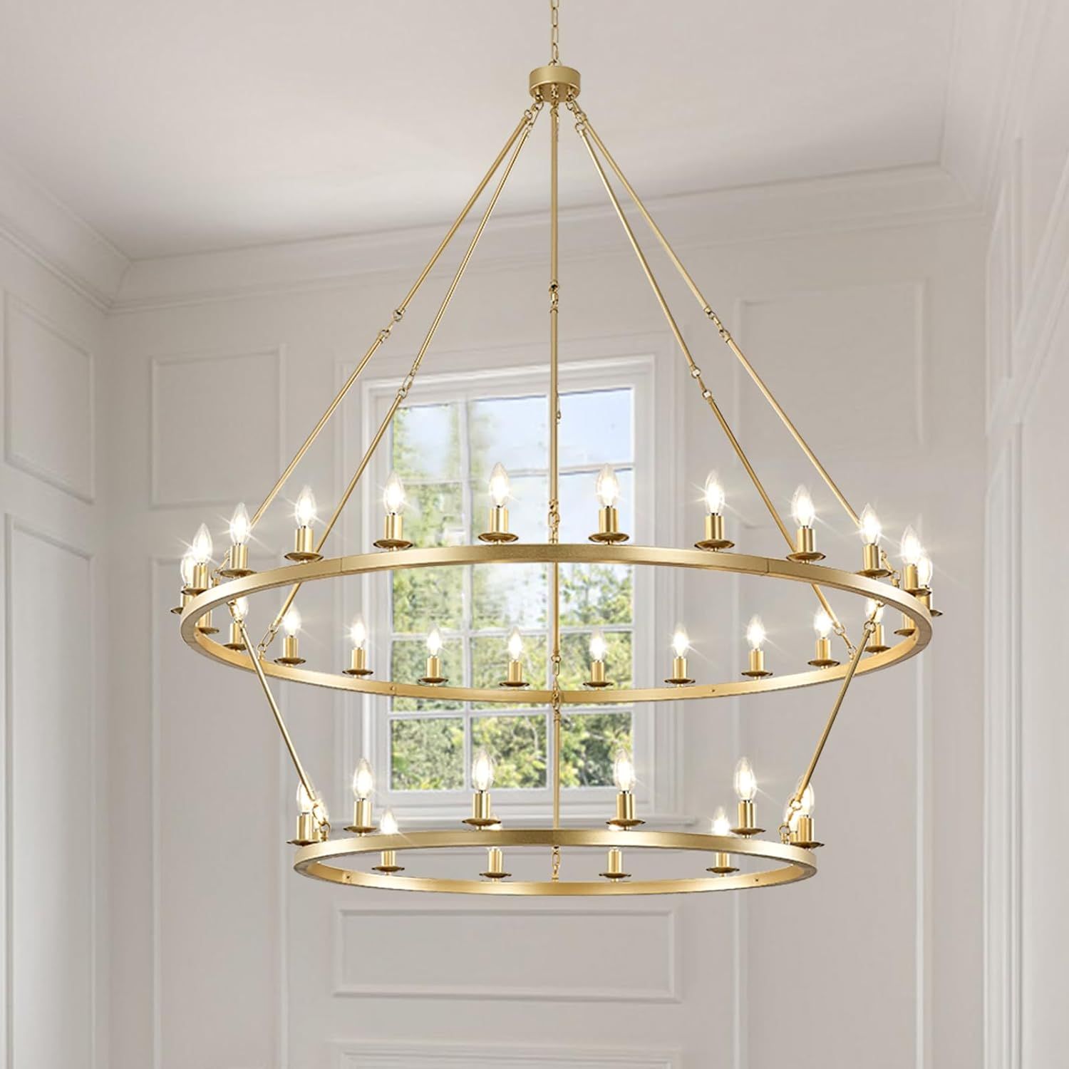 Gold Wagon Wheel Chandelier 2 Tier 53-Inch 36-Light, Extra Large Round Rustic Farmhouse Chandelie... | Amazon (US)