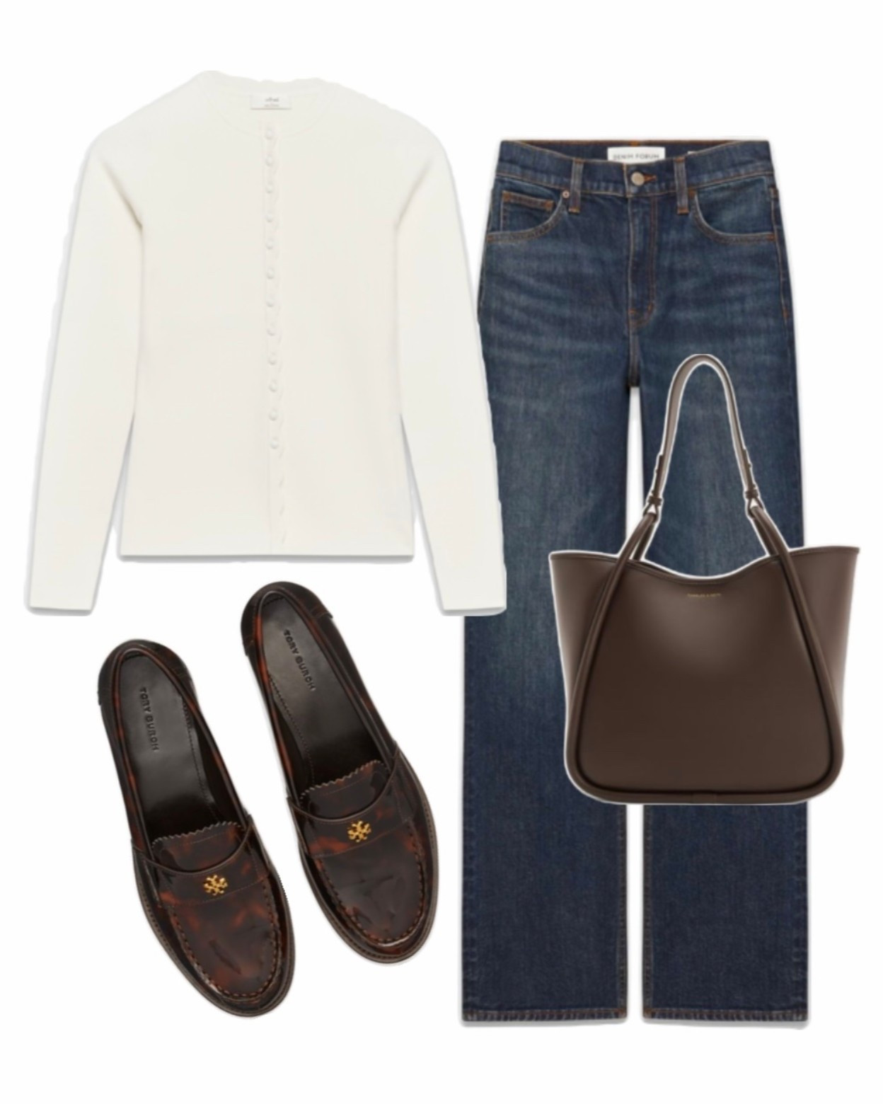 Basic everyday outfit, white buttton cardigan, cream sweater, brown loafers and dark denim jeans 

#LTKSeasonal