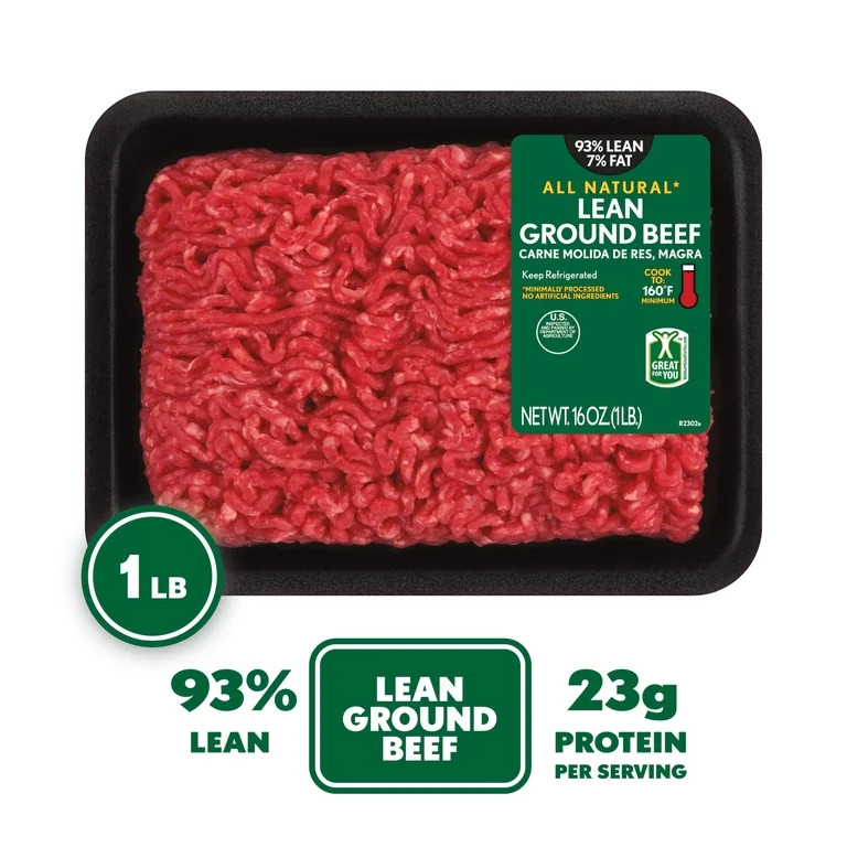 All Natural* 93% Lean/7% Fat Lean Ground Beef, 1 lb Tray | Walmart (US)
