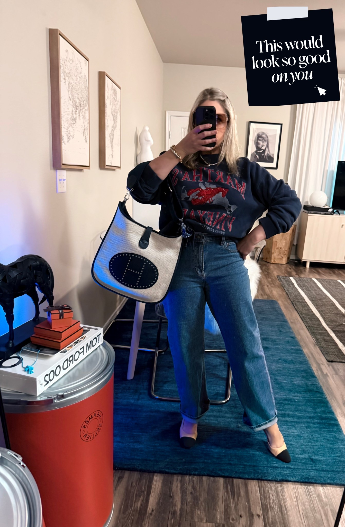 Always the juxtaposition of fancy with sporty Lady Di vibes and the “girl next door” aka Jennifer Aniston side tiny hairclip😉It works for me. #hermesevelynegm #hermesbag #sporty #chic #casual #chaneldupes #chanelshoes #sweatshirt #abercrombie #abercrombiejeans #90srelaxedjeans #relaxedjeans #denim #tops #jeans #shoes

#LTKdayinmylife #LTKSeasonal #LTKootd