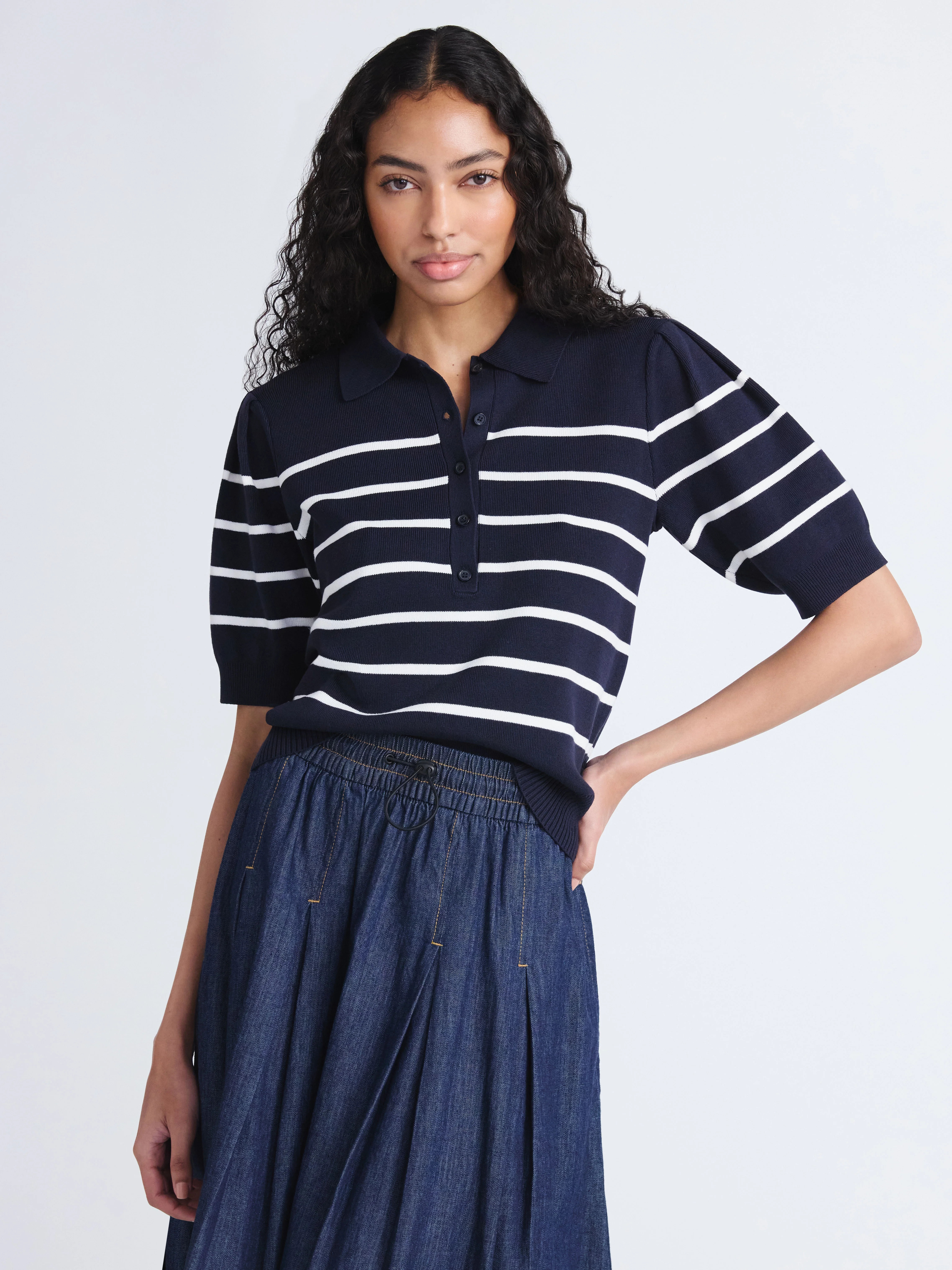 Free Assembly Women's Collared Sweater Tee with Puff Sleeves, Lightweight, Sizes XS-XXL | Walmart (US)