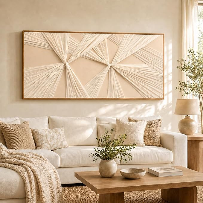 Artists' Handicraft, Extra Large Luxury 3D Fabric Neutral Textured Wall Art, Minimalist Abstract ... | Amazon (US)