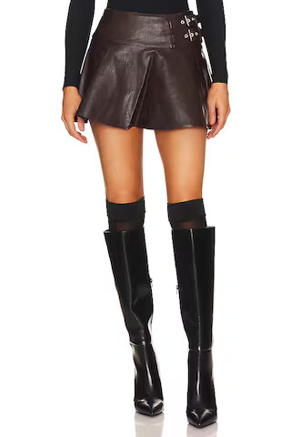 WeWoreWhat Faux Leather Buckle Mini Skort in Dark Patina & Black Sherpa from Revolve.com | Revolve Clothing (Global)