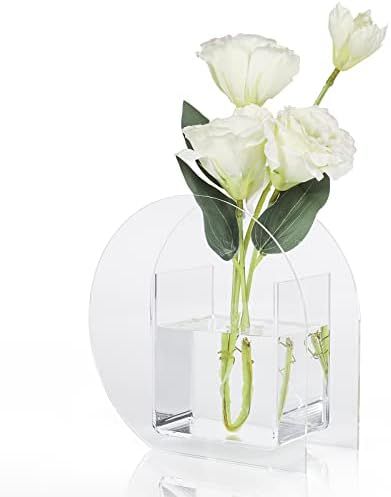 Elegant Clear Acrylic Flower Vase Modern 6.3 Inch Mini Flowers Vase Unique Vase Decor for Hotel W... | Amazon (US)