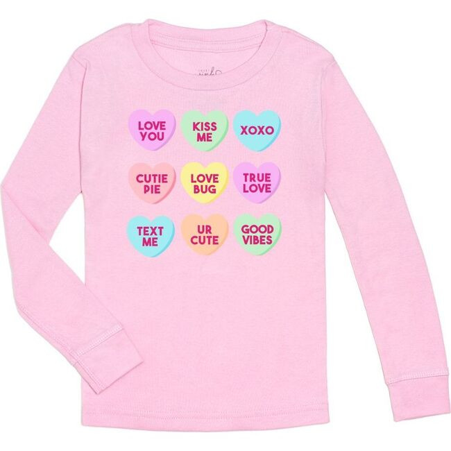 Sweet Wink | Candy Hearts Valentine's Day Long Sleeve Shirt, (Pink, Size 2Y) | Maisonette | Maisonette