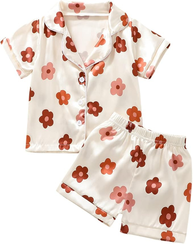 Toddler Baby Girl Satin Silk Outfit Short Sleeve Button Down Shirts Shorts Pants Cute Summer Clot... | Amazon (US)
