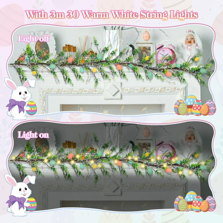 Easter Garland Spring Vine led Egg Light Rattan Artificial Eggs Garlands with Eucalyptus Leaf for... | Walmart (US)