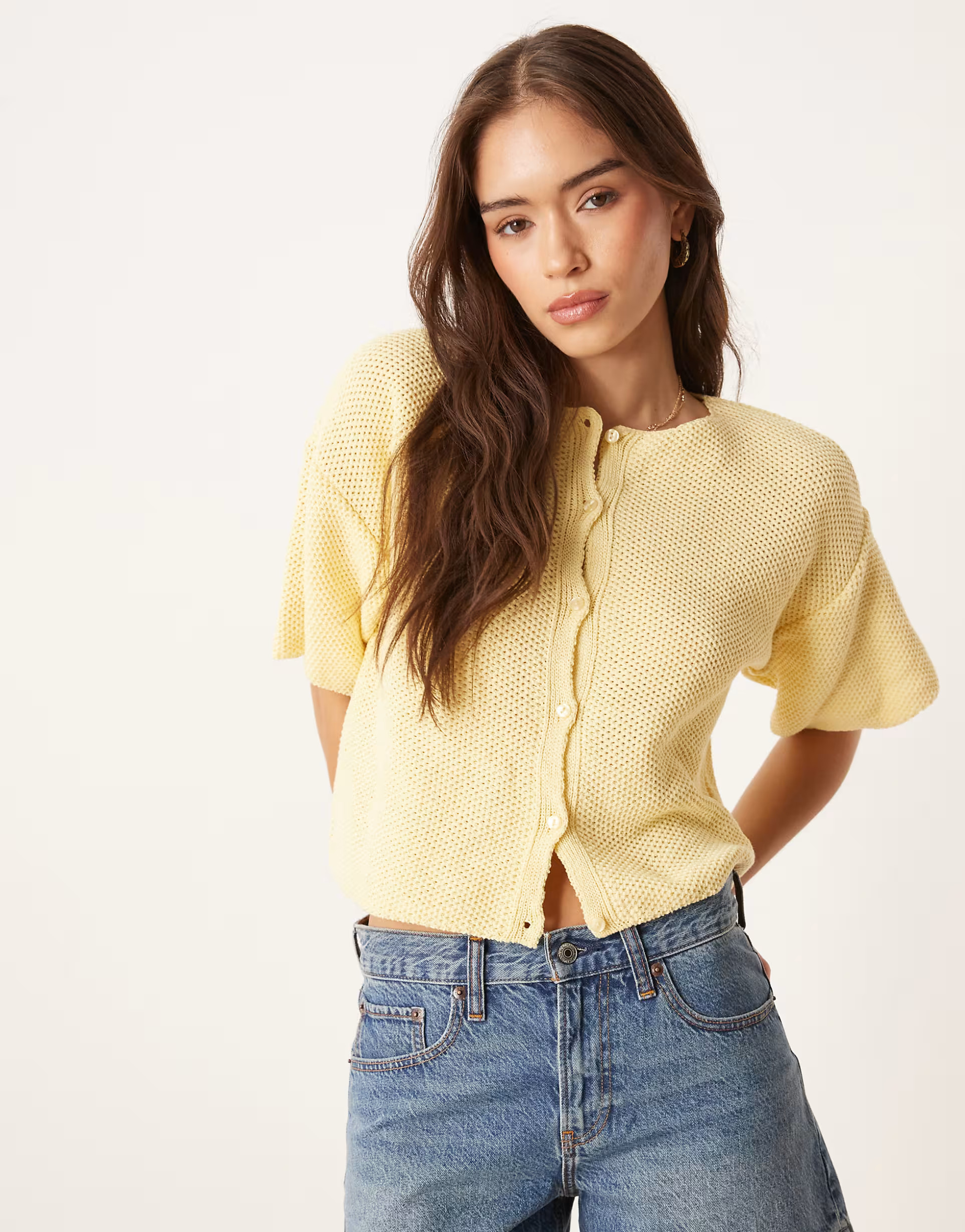 ASOS DESIGN knitted short sleeve cardigan in buttermilk | ASOS (Global)