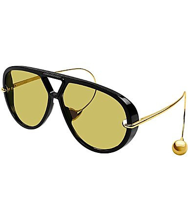 Bottega Veneta Women's Gold Abstract Detailing Drop 63mm Shield Sunglasses - Black | Dillard's
