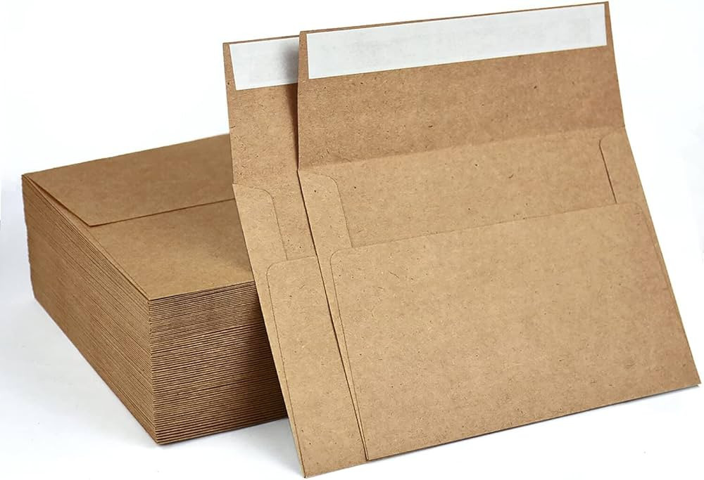 AZAZA 100 Pack A7 Brown Kraft Paper Invitation 5 x 7 Envelopes - Quick Self Seal For 5x7 Cards| P... | Amazon (US)