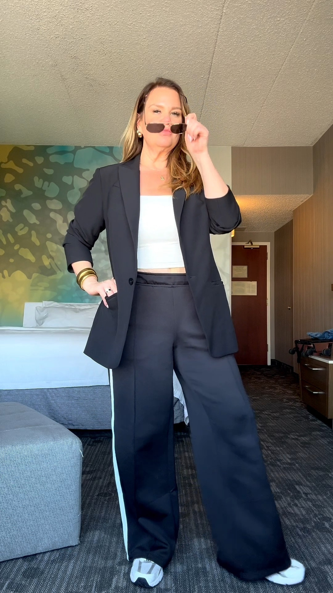 When you refuse to wear pajamas to airport but also refuse to be uncomfortable. 

I will never not pair a blazer with a track pant! 

Blazer is the OG Editor blazer from @Express. It’s so versatile!

#LTKootd #LTKOver40 #LTKMidsize
