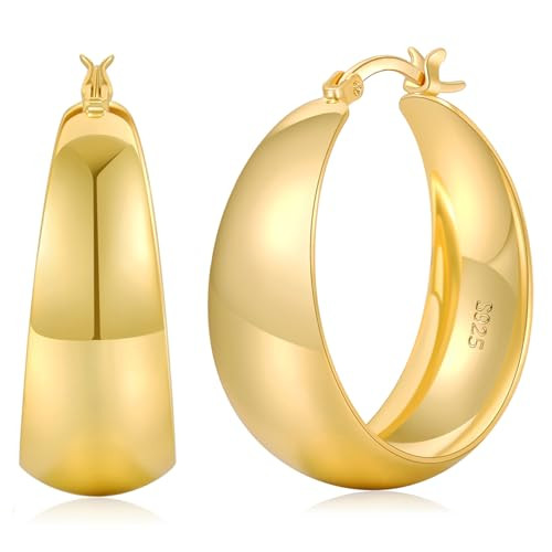 Senteria Thick Chunky Gold Plated Hoop Earrings for Women Hypoallergenic 14K Gold Plated Hoop Earrings Lightweight Big Large Gold Hoops Earring for Women 30 MM | Amazon (US)