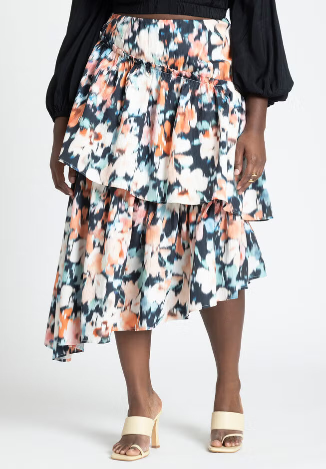 Asym Tiered Printed Skirt | Eloquii