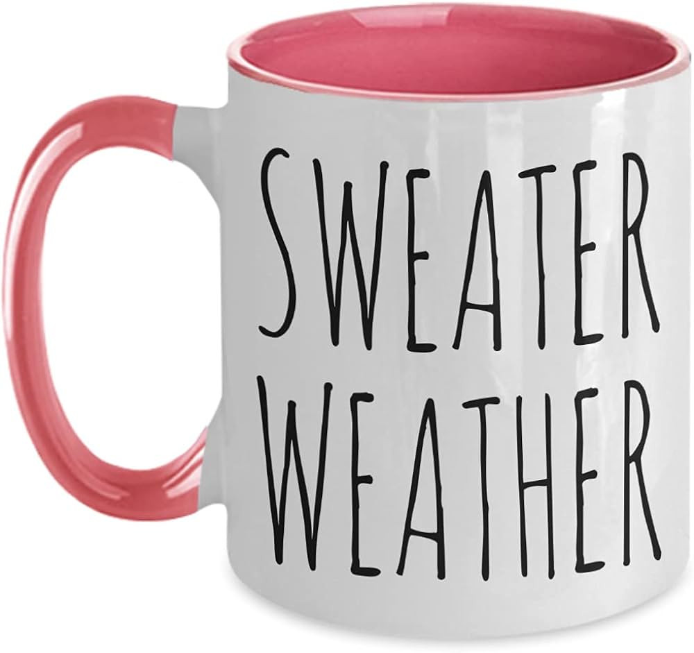 Fall Mug Cozy Autumn Sweater Weather Cute Winter Gift for Her Two-Toned Coffee Cup | Amazon (US)