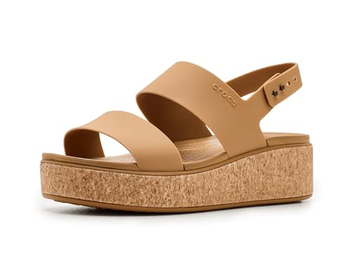 Crocs Womens Brooklyn Cork Low Wedge, Umber, 6 Medium | Amazon (US)