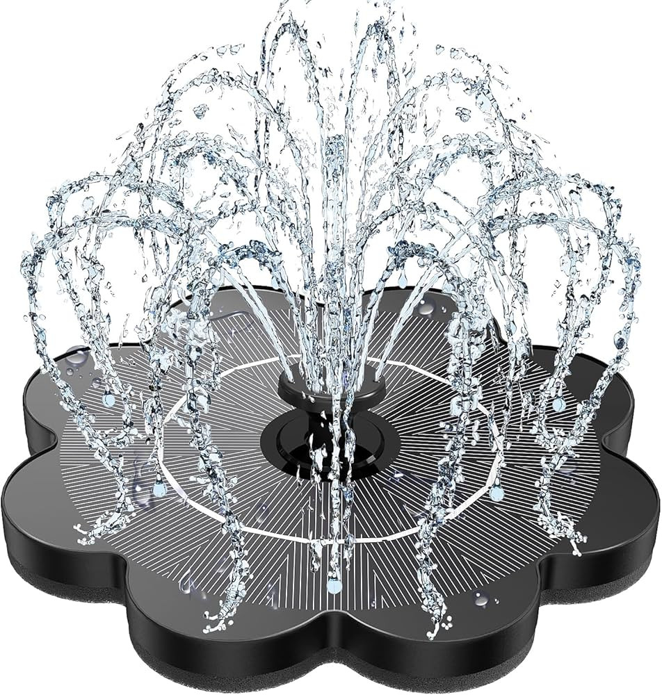Solar Fountain Flower Shape-No Battery, Glass Solar Water Fountain with 7 Nozzles & 4 Fixer Rods,... | Amazon (US)