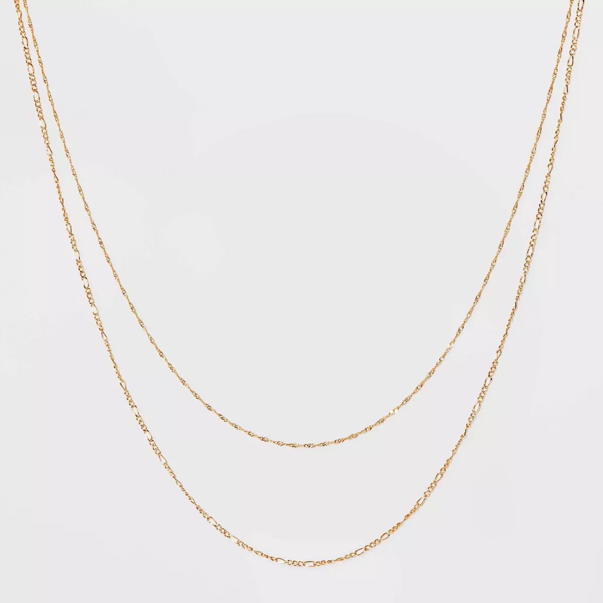 14K Gold Plated Twist and Figaro Chain Faux Duo Necklace - A New Day™ Gold | Target