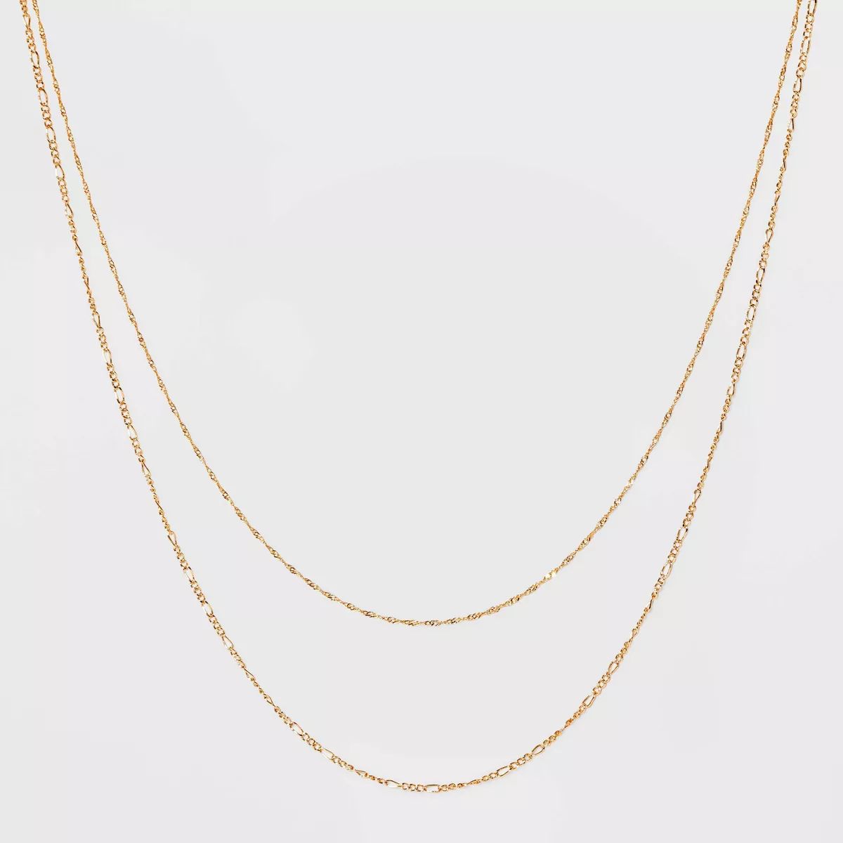 14K Gold Plated Twist and Figaro Chain Faux Duo Necklace - A New Day™ Gold | Target