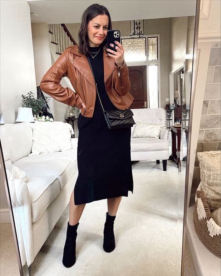 Love the Amazon sweater dress! Runs true to size, I’m wearing a small - it’s so soft! Paired it with this Amazon moto jacket which runs true to size and black booties. 


Date night outfit - girl’s night out - amazon outfit - fall outfit - holiday outfit - thanksgiving outfit 

#LTKstyletip #LTKSeasonal #LTKHoliday