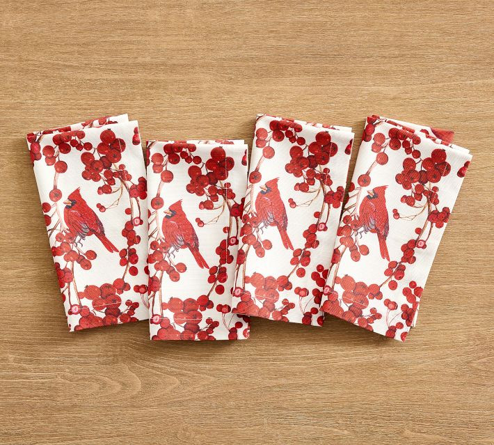 Cardinal & Berries Cotton Napkins - Set of 4 | Pottery Barn (US)