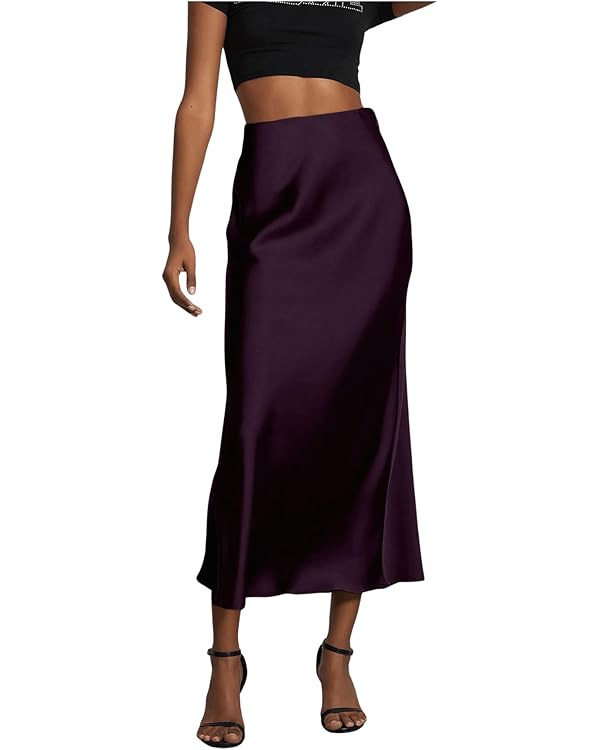 SOLY HUX Women's Elegant Satin Skirts High Waisted Flared Casual Work Office Fishtail Midi Skirt | Amazon (US)