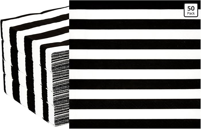 50Pack Black and White Striped Napkins Disposable Black & White Cocktail Napkins Beverage Party N... | Amazon (US)