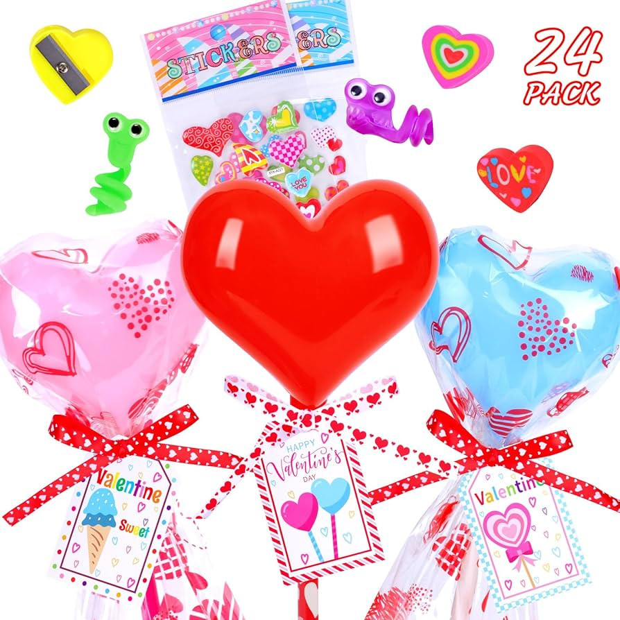 Valentines Day Gifts for Kids Classroom - 24 Pack Heart-shaped Stationery Set with Valentine Card... | Amazon (US)