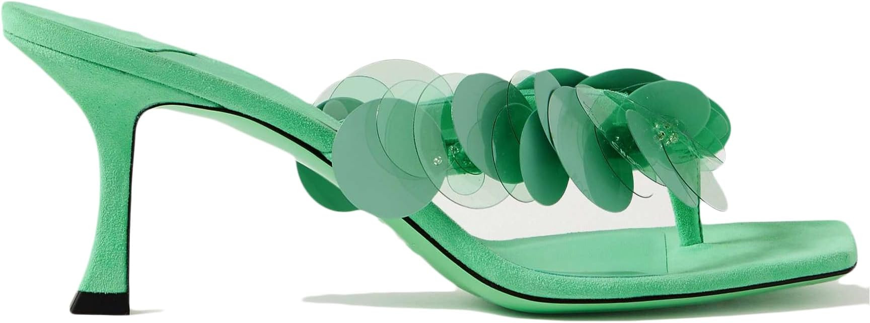 Black Flip Flop Heels Sandals for Women with Plastic Disc Straps Comfortable Slip on Open Toe Kit... | Amazon (US)