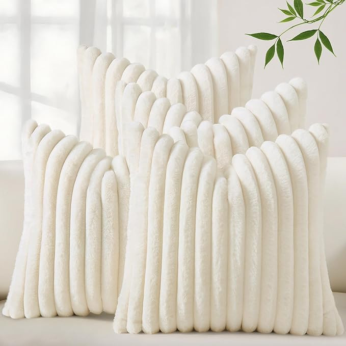 decorUhome Set of 4 Faux Fur Throw Pillow Covers 18x18 Inch Decorative Farmhouse Modern Soft Plus... | Amazon (US)