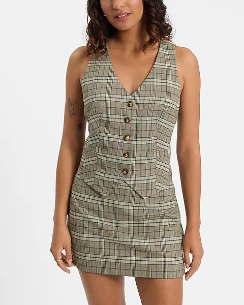 Plaid Button Front Blazer Vest | Express