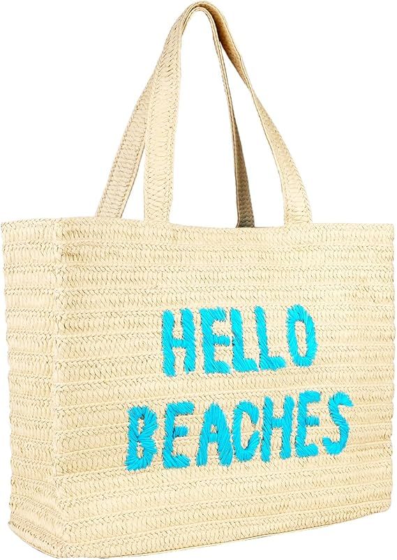 Hello Beaches A Packable Beach Bag | The Straw Beach Tote Bag of 2024 | Beach Bags for Women Vaca... | Amazon (US)