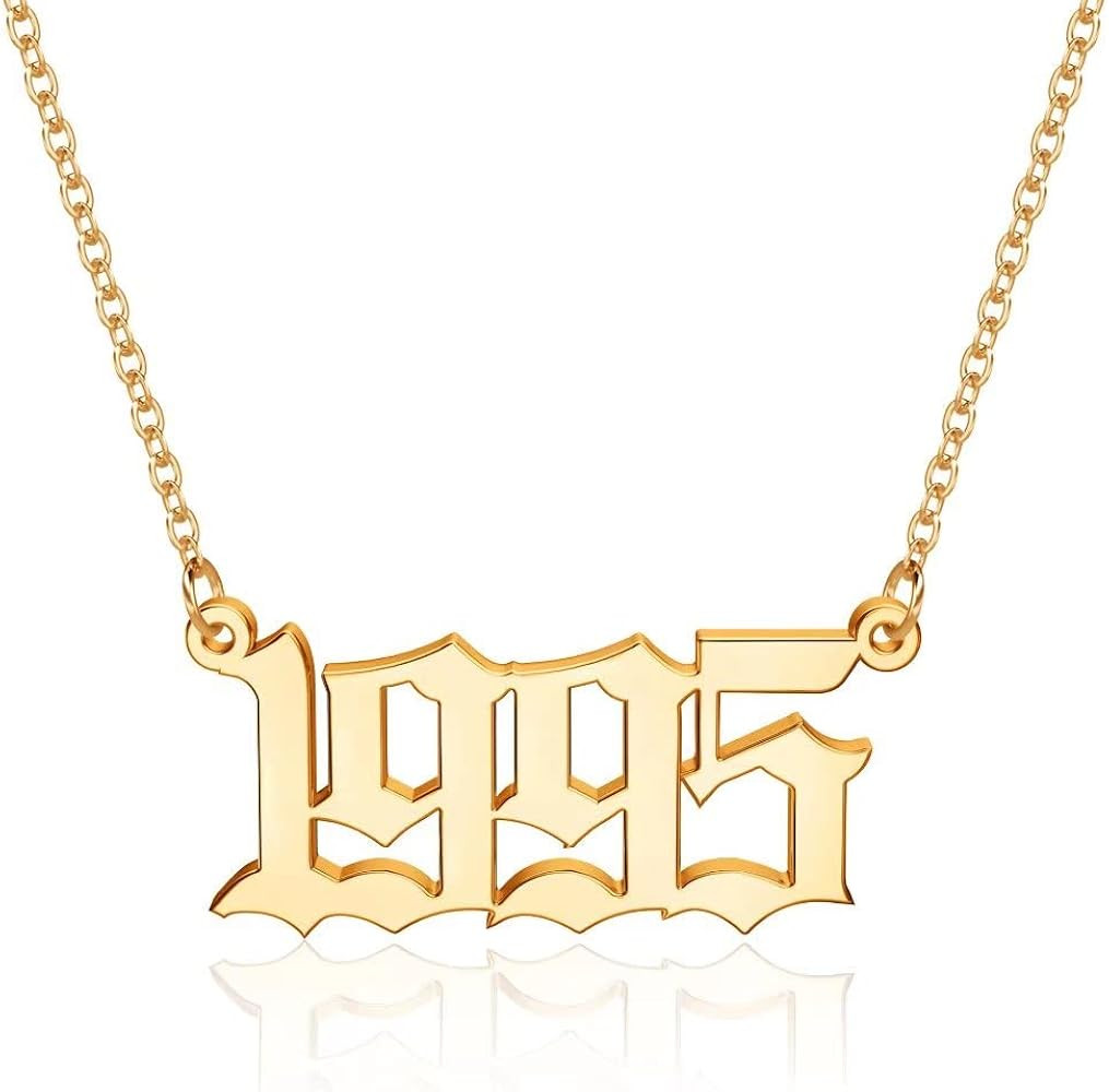 M MOOHAM Birth Year Necklace for Women, 18K Gold Plated Old English Birth Year Number Pendant Nec... | Amazon (US)