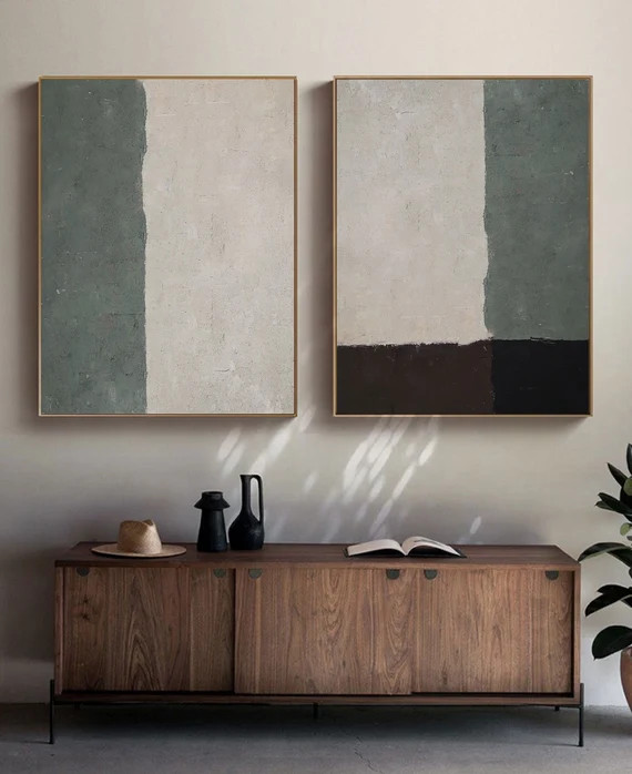 Green Minimalist Painting Green Abstract Painting Green Wall Art Green wall decor Set of 2 Green ... | Etsy (US)