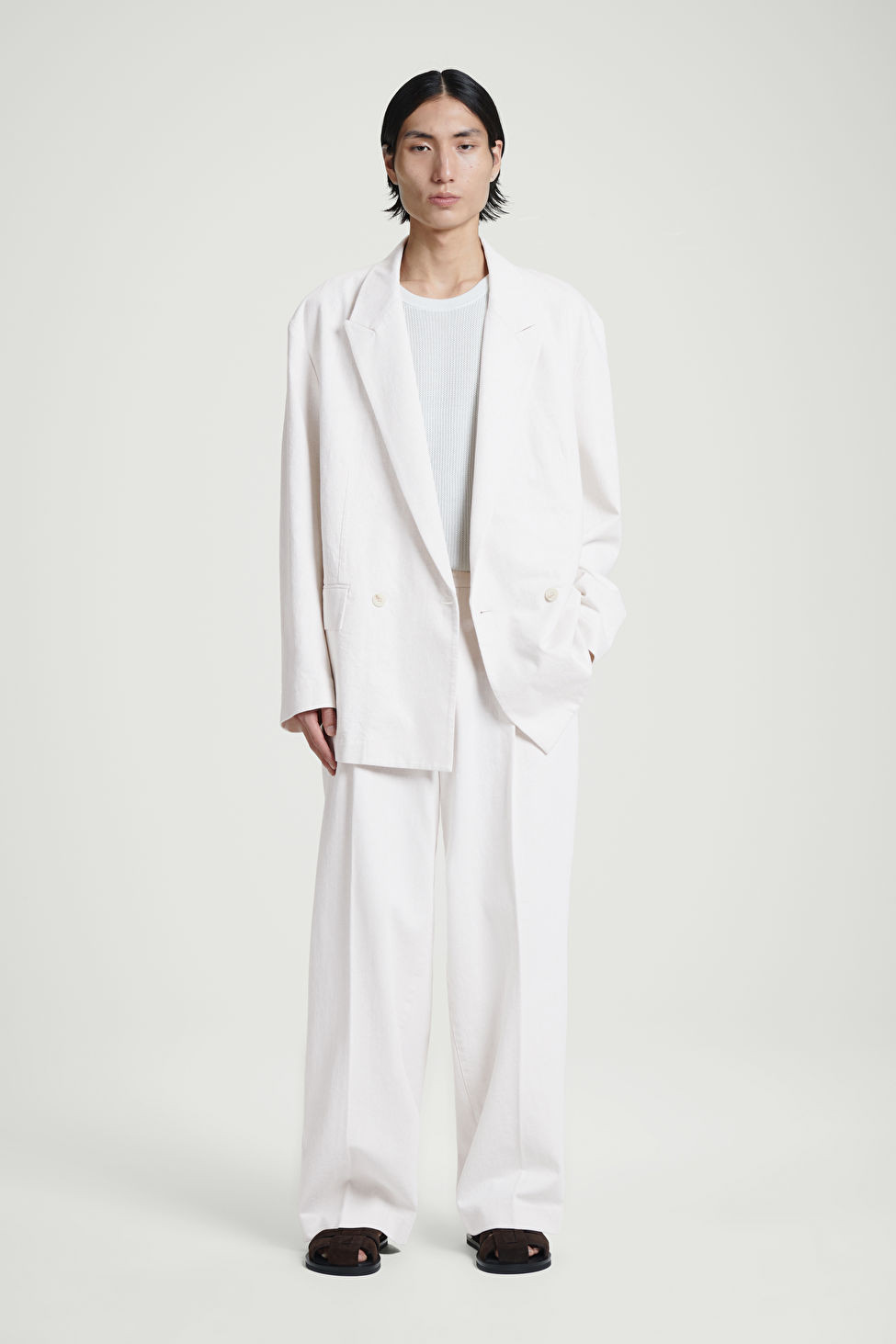 PLEATED WIDE-LEG DENIM TROUSERS - WHITE - COS | COS (EU)