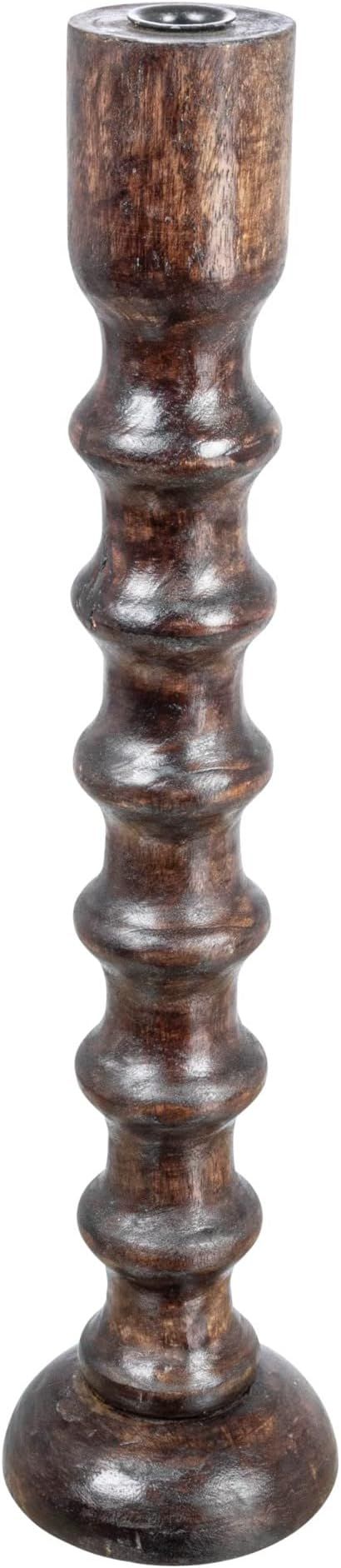 Creative Co-Op Hand Carved Wood, Brown Taper Candle Holder, Black | Amazon (US)