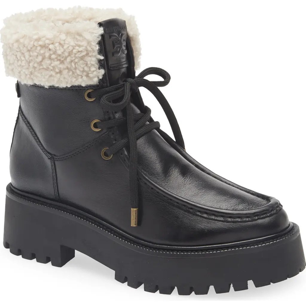 Sam Edelman Elara Faux Shearling Lined Lug Sole Boot in Black at Nordstrom Rack, Size 8 | Nordstrom Rack